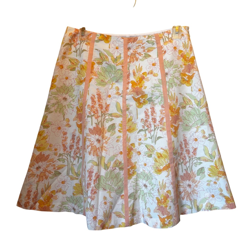 Janeville Women's Skirt Sz 2 Floral Lined White Orange‎ Ribbon Lined
